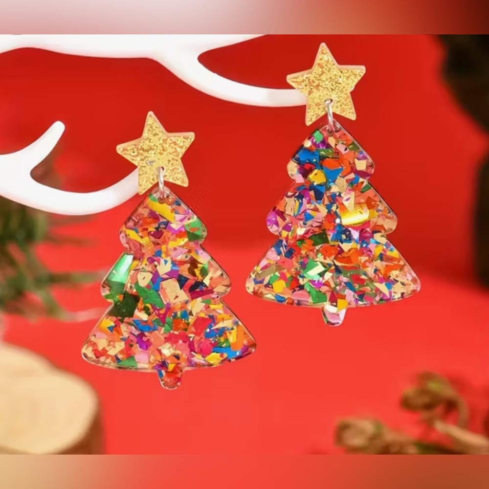 Multicolor Glitter Christmas Tree Earrings